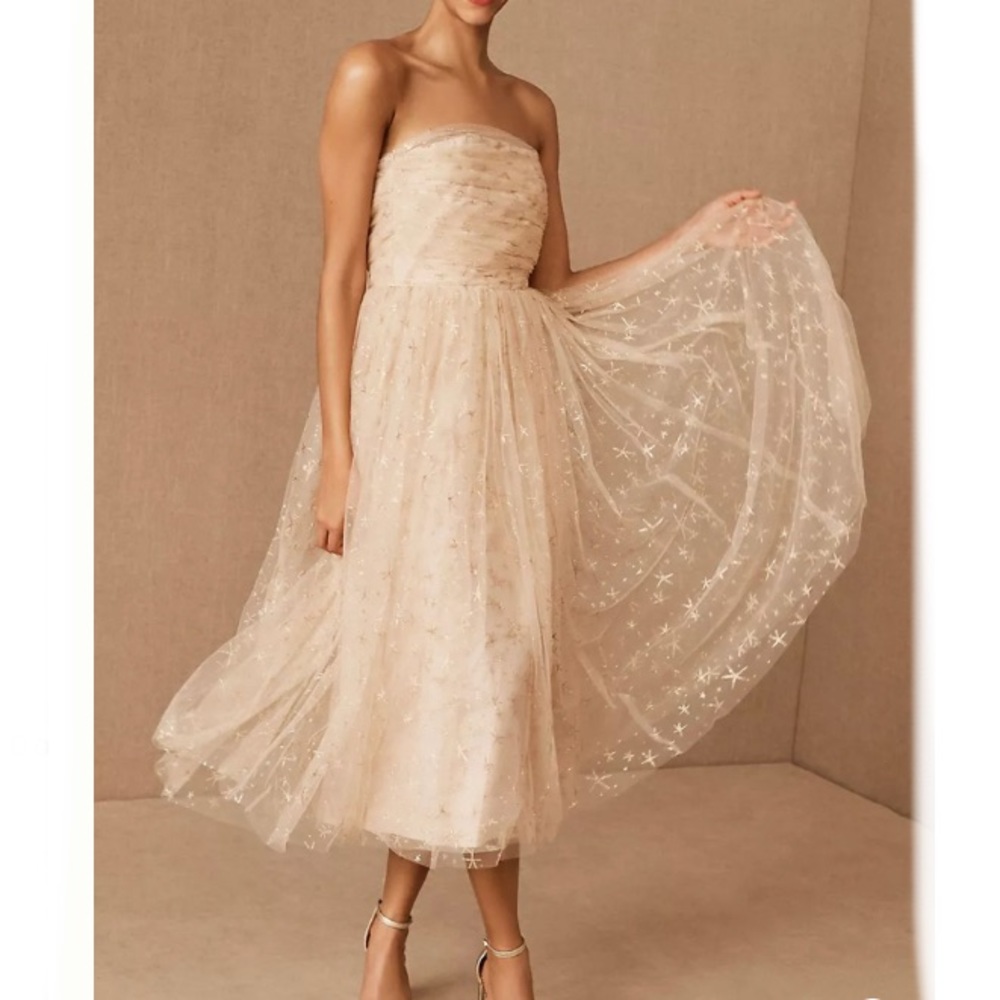 BHLDN Joanna August Rila Ball Gown Tulle Midi Star in Gold Cream Size 2